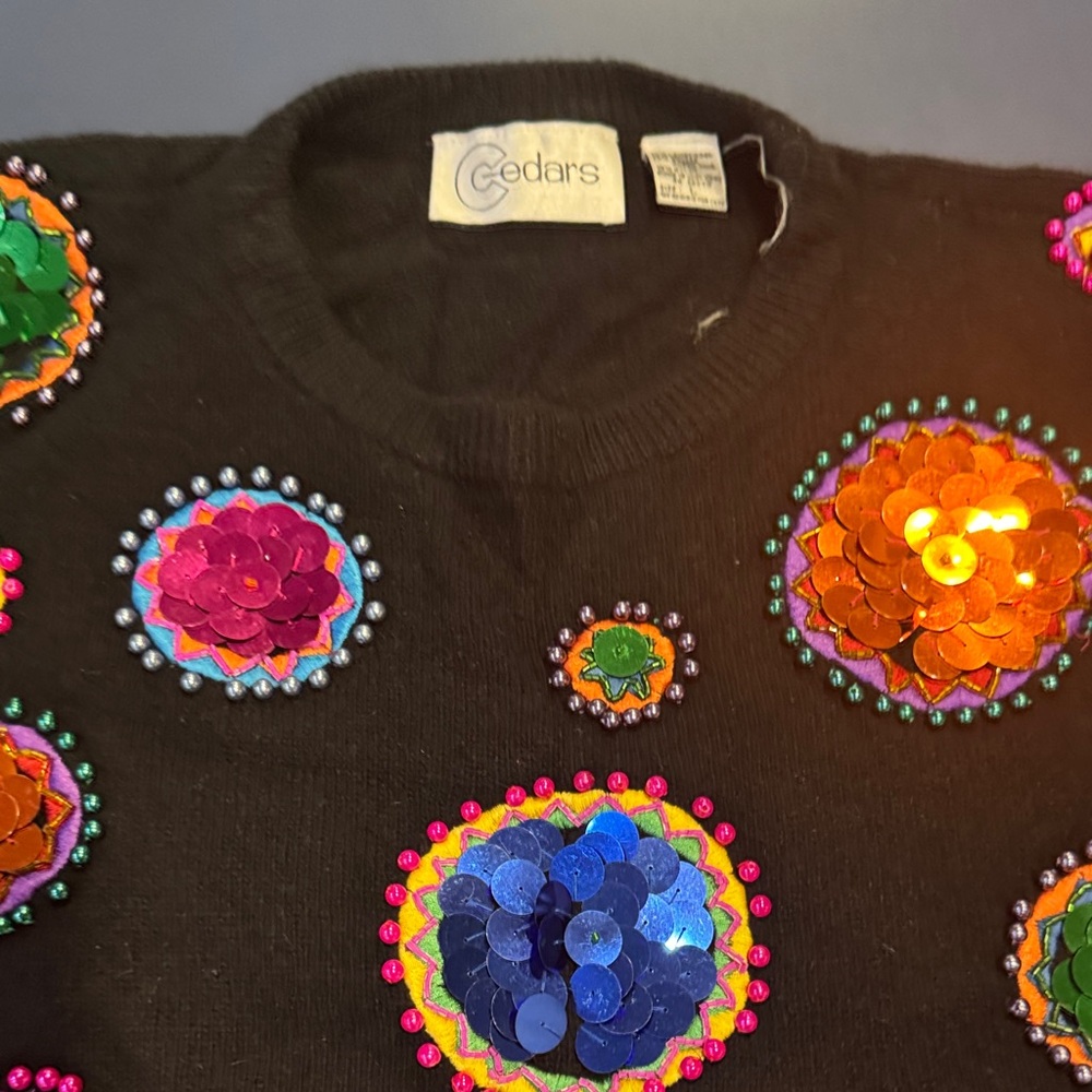 Cedars Women's Black Sweater with Colorful Sequin Design